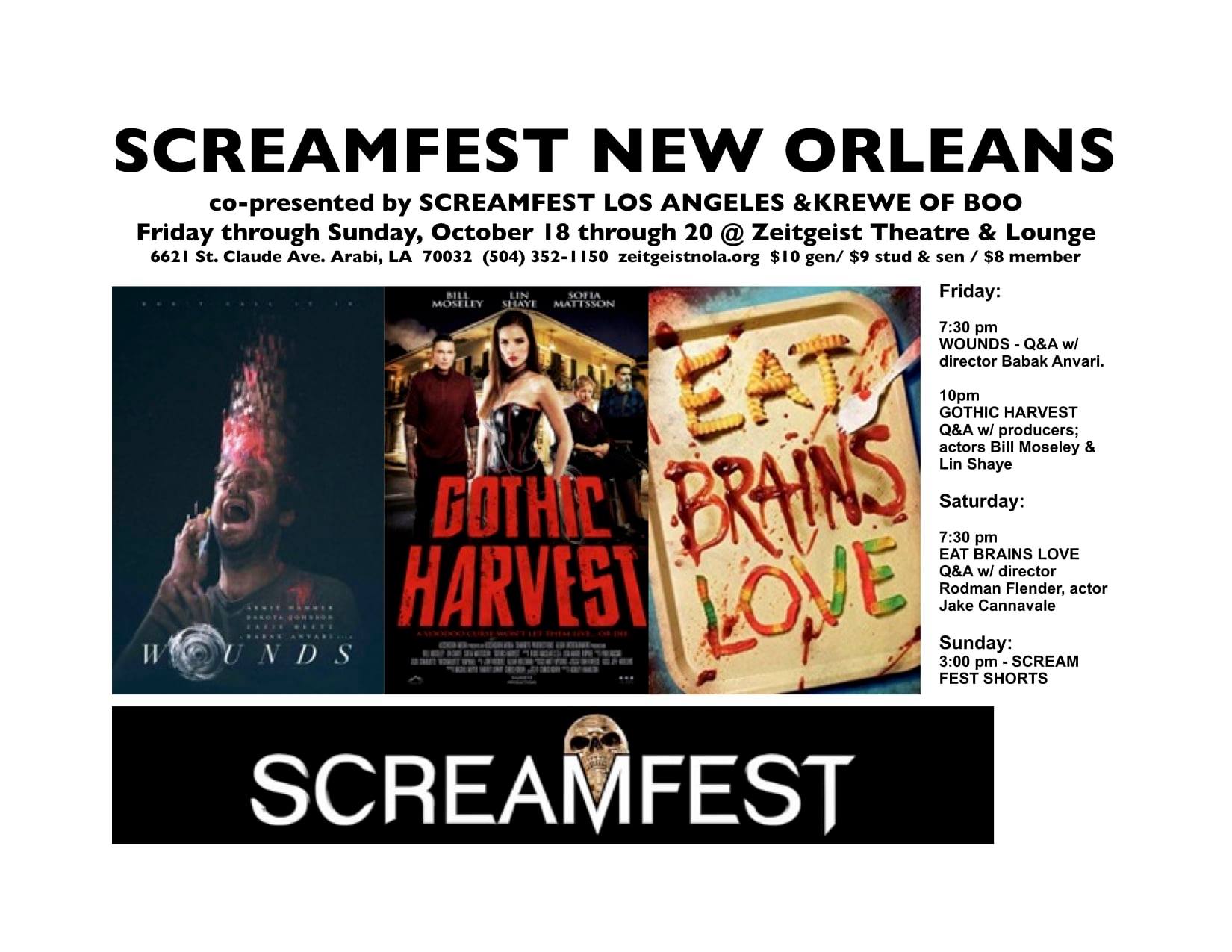 2019 Screamfest Nola Festival banner