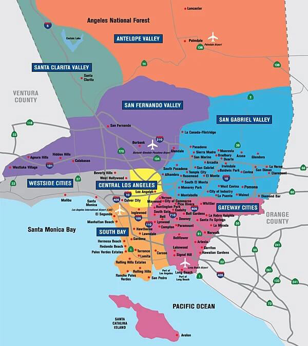 LA County Map showing cities within the premiere boundary