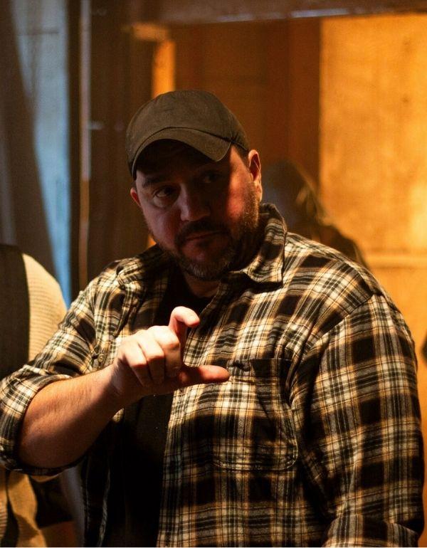 Man directs his actor with blocking.