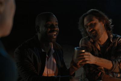 Two men laughing