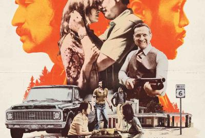 The movie poster for Valley View Motel, a group of characters from the 1970s set crime thriller.
