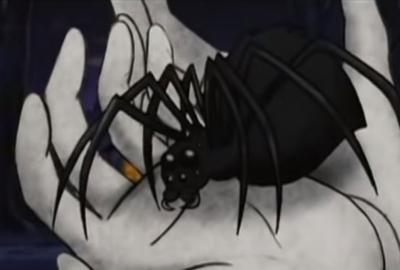 Dead Time Stories animated hand holds a big black spider