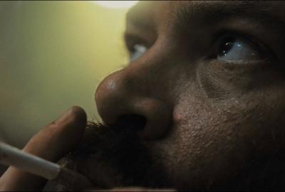 A man smokes