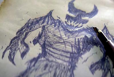 Masterpiece film still drawing of a monster